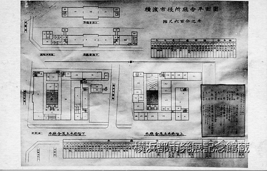 横浜市役所庁舎平面図　縮尺百分之壱